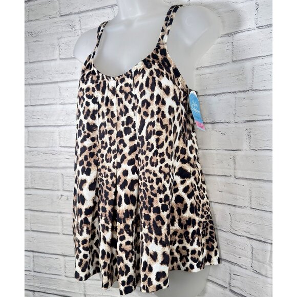 Swim Solutions Women's Printed Pleat-Front Tankini Top Size 8 Animal Print - Picture 10 of 11